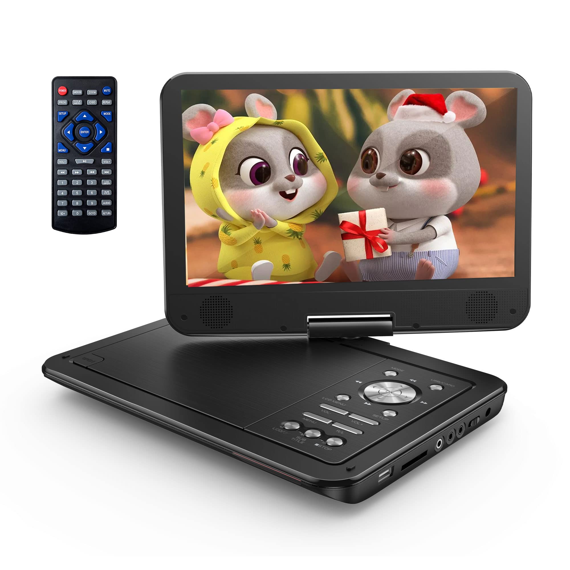 YOTON Reproductor de DVD portátil de 12,5 con pantalla giratoria HD de  10,5 para coche y niños, con cargador de coche y adaptador de CA, soporta  4-6 horas de batería integrada y