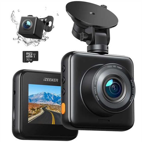 iZEEKER iD220 Dash Cam Front and Rear with SD Card 1080P Full HD Car Camera
