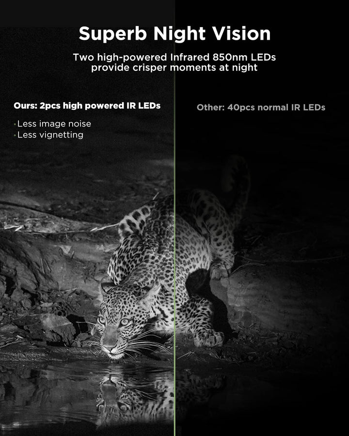 WOLFANG Solar Wildlife Camera 4K 30fps, WiFi Bluetooth Trail Camera With 120 Night Vision Motion Activated 0.1s Trigger Time IP66 Waterproof Game Camera For Wildlife Monitoring With Micro SD Card